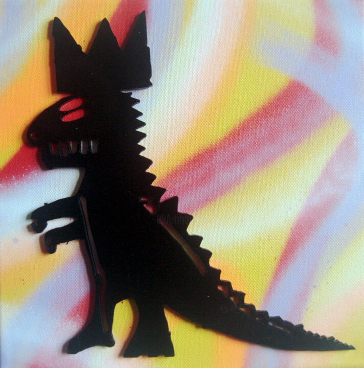 Картина под названием "PyB Dino Basquiat,…" - Pyb, Подлинное произведение искусства, Коллажи