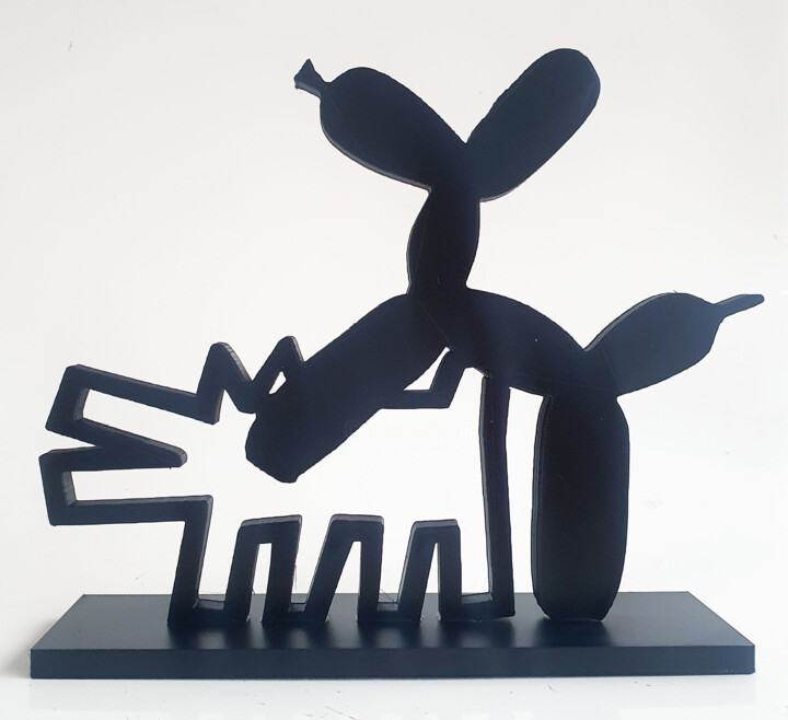 Sculpture titled "PYB Dogs Haring & k…" by Pyb, Original Artwork, Acrylic
