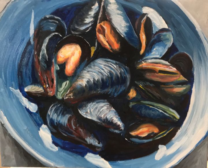 Painting titled "Moules" by Steven Pynn, Original Artwork, Oil