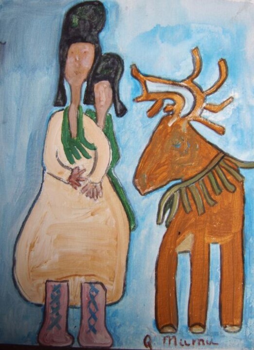 Painting titled "Lappish shyness" by Q.Mumu, Original Artwork