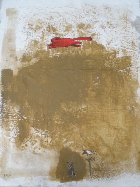 Malerei mit dem Titel "Red Flying Marmot i…" von Q.Mumu, Original-Kunstwerk