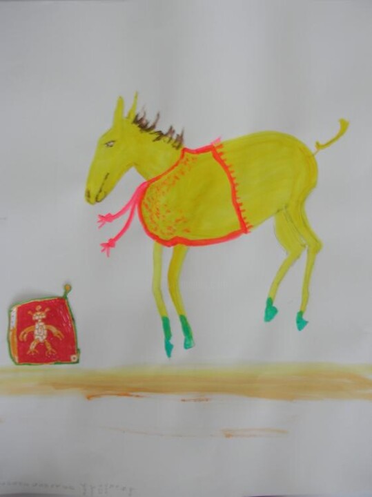 Pittura intitolato "Jumping horse and t…" da Q.Mumu, Opera d'arte originale