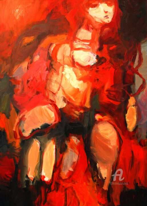 Painting titled "Love in Red" by Qais Al Sindy, Original Artwork, Oil