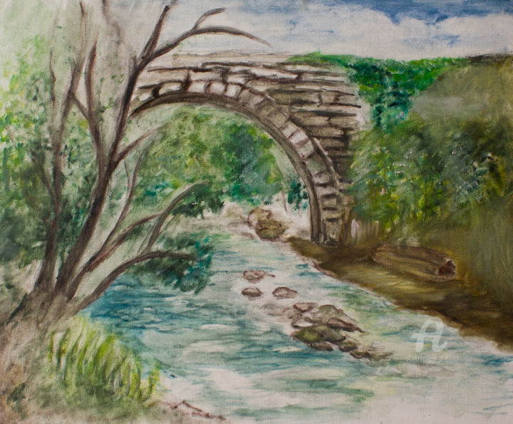 Peinture intitulée "Pont de Saint Apoll…" par Quentin Esseiva, Œuvre d'art originale, Huile