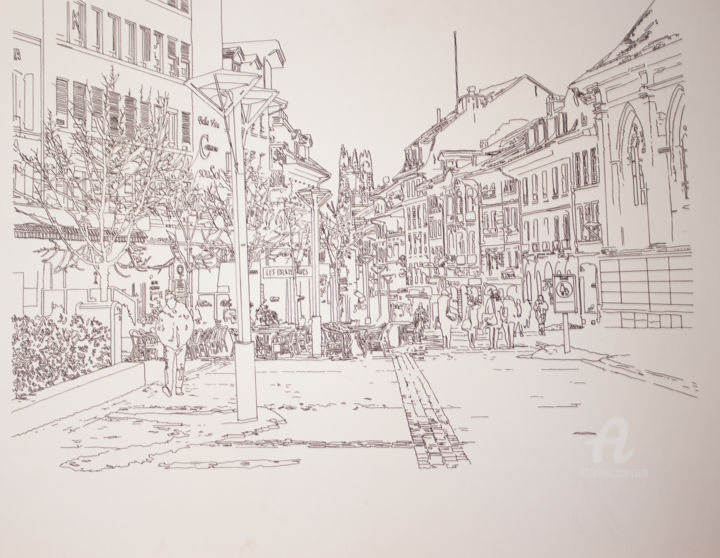 "Rue de Lausanne" başlıklı Resim Quentin Esseiva tarafından, Orijinal sanat, Grafit