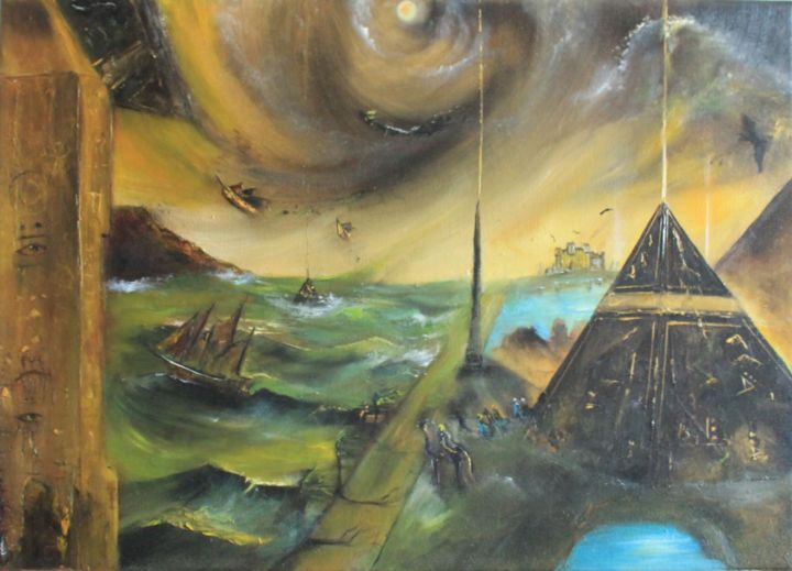 Painting titled "Prophecy fulfilled" by Vera Derevyanko, Original Artwork, Oil Mounted on Wood Panel