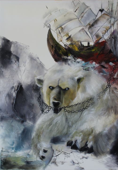 Painting titled "Nanook" by Vera Derevyanko, Original Artwork, Oil Mounted on Wood Panel