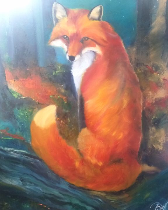 Malarstwo zatytułowany „Autumn fox” autorstwa Vera Derevyanko, Oryginalna praca, Olej
