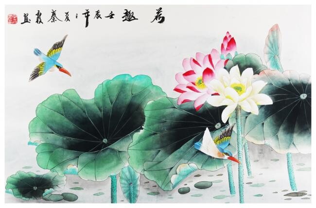 Painting titled "Lotus Flower" by Qin, Original Artwork, Oil