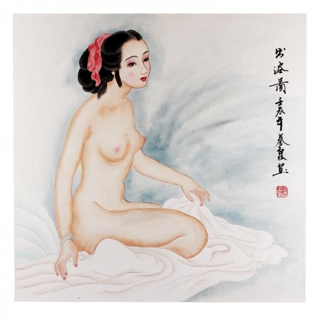 Painting titled "Bathing" by Qin, Original Artwork, Oil