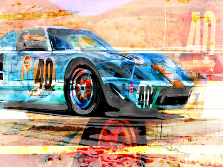 Digital Arts titled "Ford GT Vintage Car" by Qinart, Original Artwork, Collages