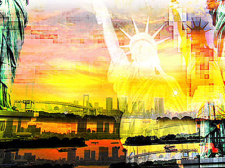 Digital Arts titled "Liberty Statue NYC" by Qinart, Original Artwork, Digital Painting