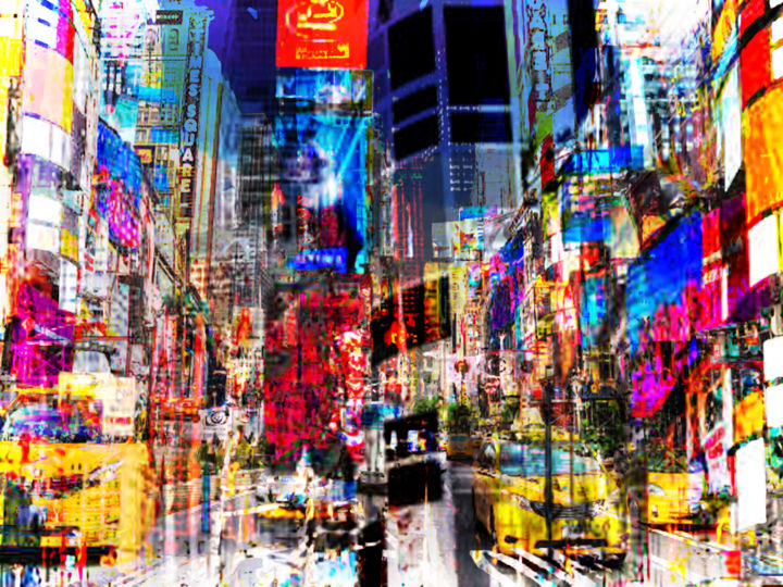 Digital Arts titled "Times Square NYC" by Qinart, Original Artwork, Digital Painting