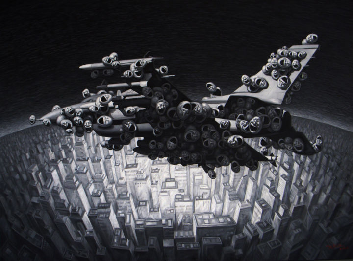 Painting titled "airplane-no1-size-1…" by Qiuchi Chen, Original Artwork, Oil