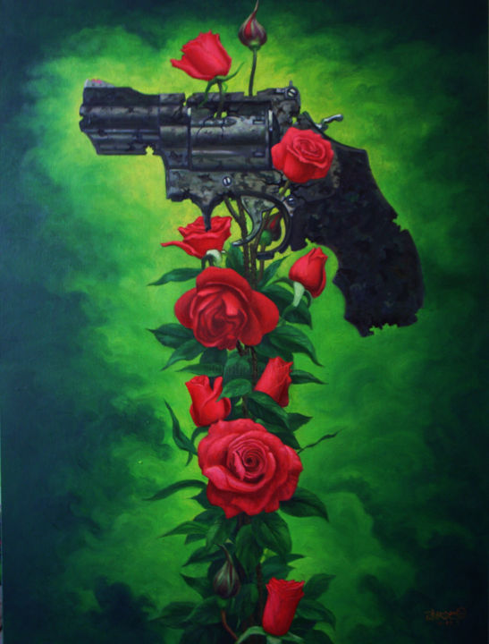 图画 标题为“the-rose-and-gun-no…” 由Chenqiuchi, 原创艺术品, 其他