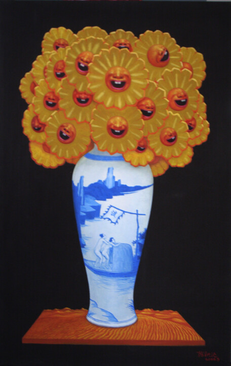 Painting titled "flower-size-90x140c…" by Qiuchil Chen, Original Artwork, Oil