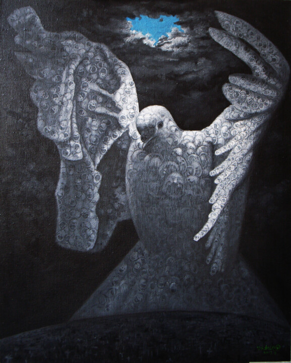 绘画 标题为“the-peace-dove-size…” 由Qiuchil Chen, 原创艺术品, 油