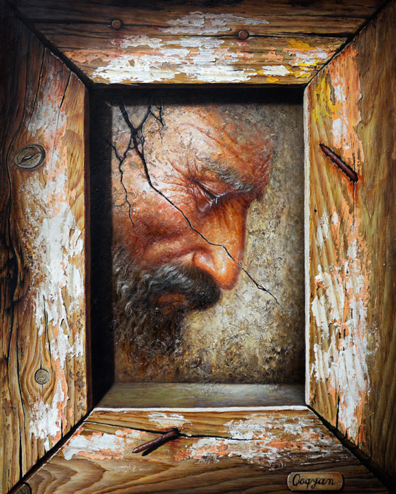 Painting titled "Old-man" by Qoqyan, Original Artwork, Acrylic