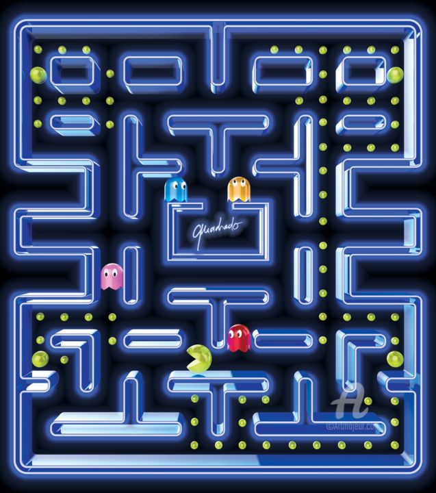 Arts numériques intitulée "Pac Man Level 1" par Benoît Quadrado, Œuvre d'art originale, Modélisation 3D Monté sur Autre pann…