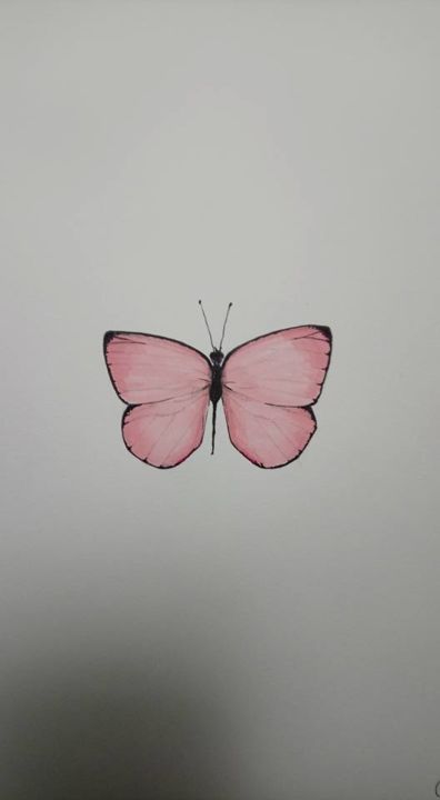 Dibujo titulada "Le papillon rose" por Ofleurie, Obra de arte original, Rotulador
