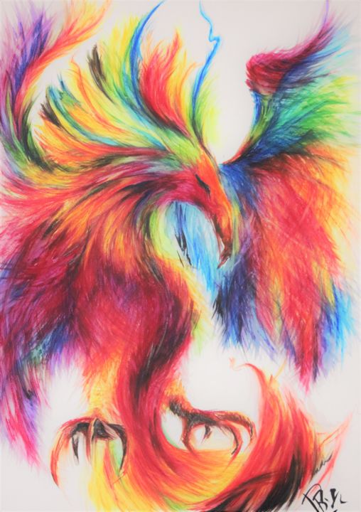 Dessin intitulée "The Phoenix Resurre…" par Dominika Bartková, Œuvre d'art originale, Pastel