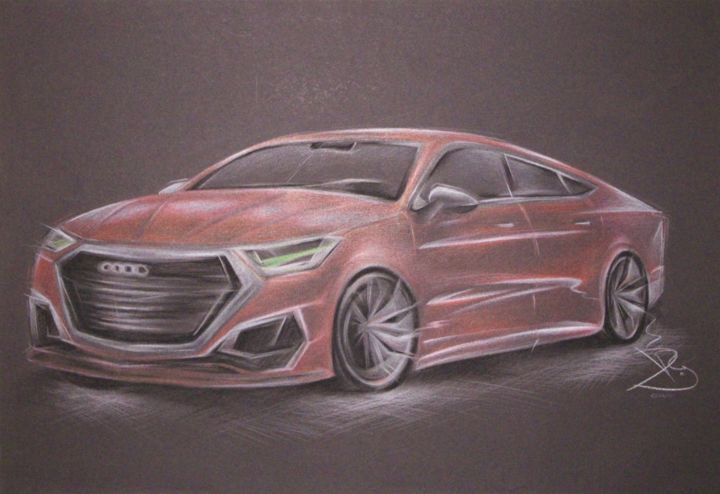 Dibujo titulada "The Autobahn Menace" por Dominika Bartková, Obra de arte original, Pastel