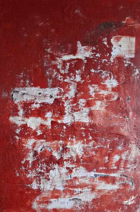Painting titled "Rustic Red Abstract" by Queennoble Dr. Elle Ramirez, Original Artwork, Acrylic Mounted on Wood Panel
