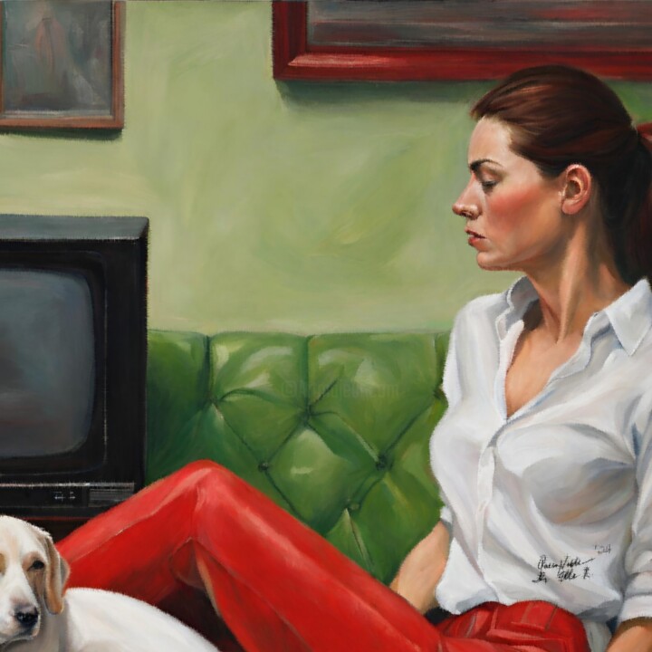 Painting titled "TV Repair" by Queennoble Dr. Elle Ramirez, Original Artwork, Oil