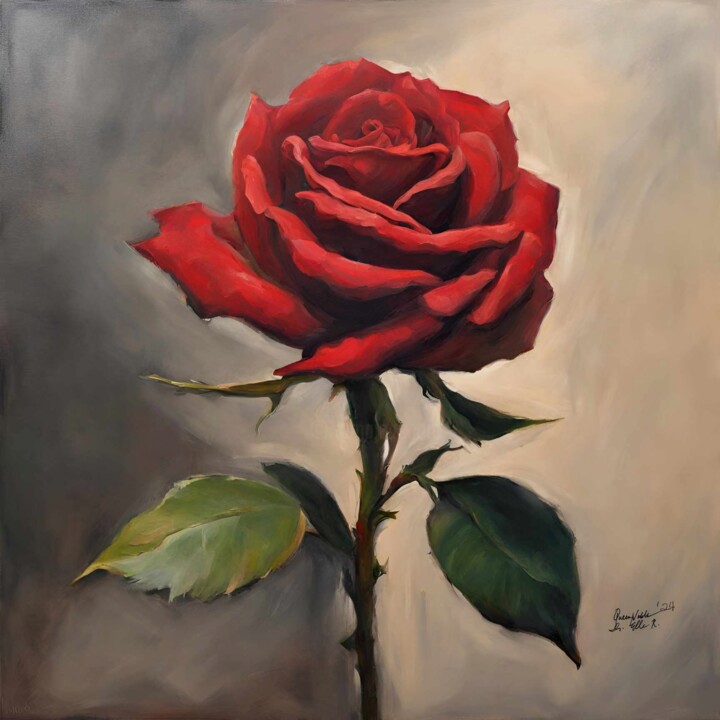 Malerei mit dem Titel "Red - Rose Flower" von Queennoble Dr. Elle Ramirez, Original-Kunstwerk, Öl