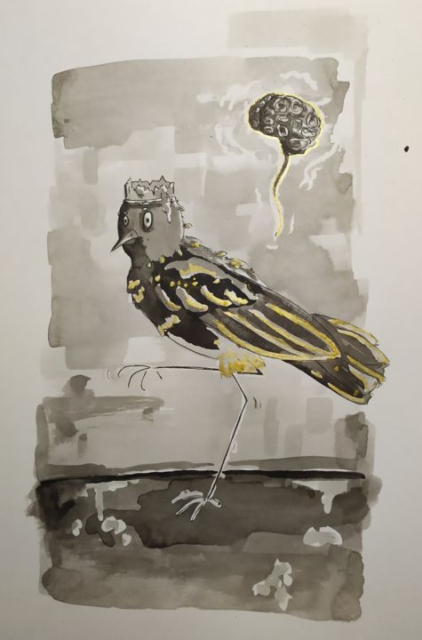 Drawing titled "mindless bird" by Pi, Original Artwork, Ink