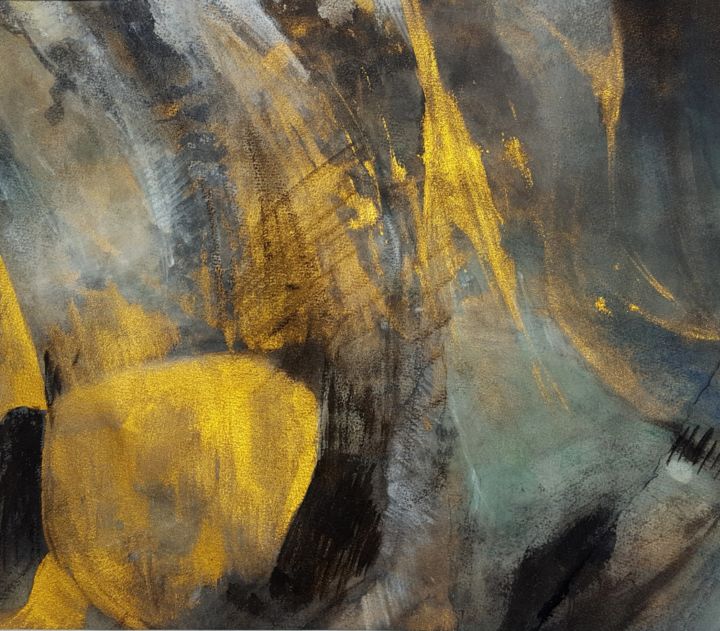 Peinture intitulée "Gold landscape" par Michele Quence, Œuvre d'art originale, Aquarelle