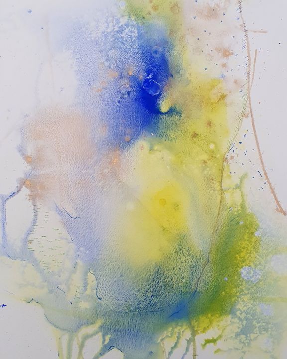 Painting titled "Yellow" by Michele Quence, Original Artwork, Watercolor