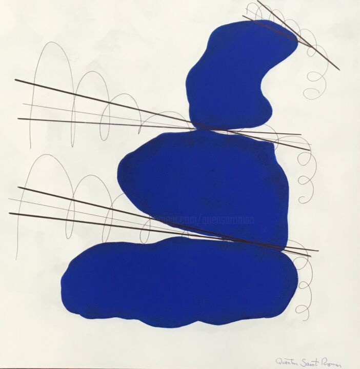 Peinture intitulée "3 Taches bleues" par Quentin Saint Roman, Œuvre d'art originale, Acrylique Monté sur Châssis en bois