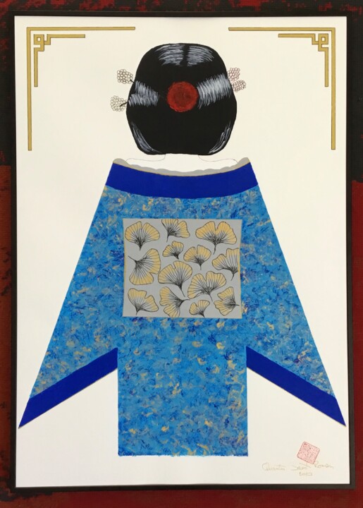 Painting titled "Kimono et OBI 11" by Quentin Saint Roman, Original Artwork, Acrylic Mounted on Cardboard