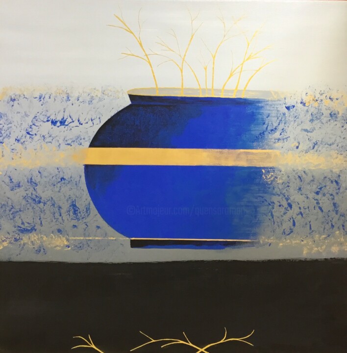 Painting titled "Vase bleu" by Quentin Saint Roman, Original Artwork, Acrylic