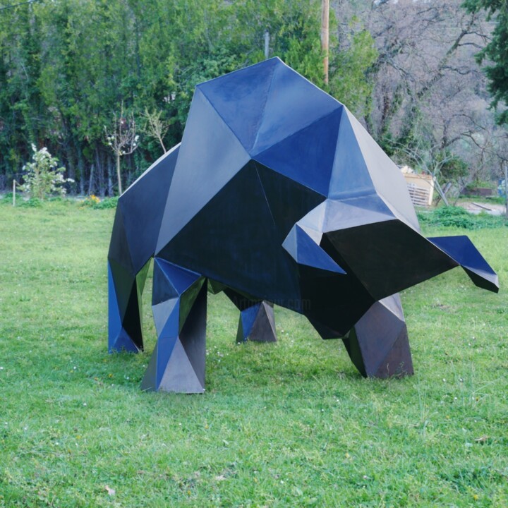 Sculpture intitulée "Steely bull" par Tintin, Œuvre d'art originale, Métaux