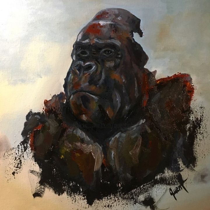 Peinture intitulée "Gorille" par Quentin Bocquel, Œuvre d'art originale, Huile Monté sur Châssis en bois