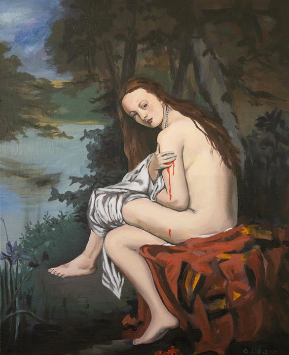 Pittura intitolato "Hommage à Manet #1" da Quentin Liu, Opera d'arte originale, Olio