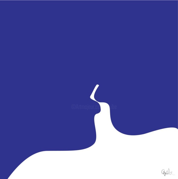 Prenten & gravures getiteld "Le baiser bleu" door Quibe, Origineel Kunstwerk, pigmenten