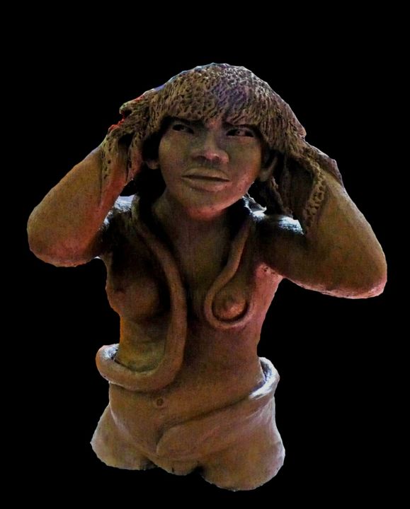 Sculpture titled "la femme au serpent" by Régine Quidu, Original Artwork, Ceramics