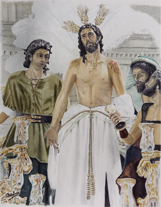Painting titled "JESUCRISTO" by Quin, Original Artwork, Watercolor