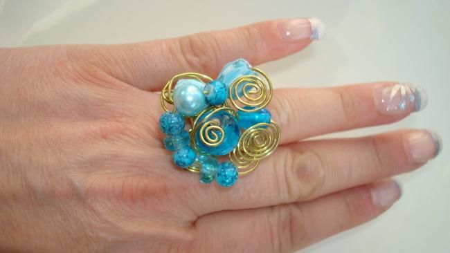 Ремесла под названием "BAGUE bleu turquois…" - Quintessence Bijoux De Création, Подлинное произведение искусства