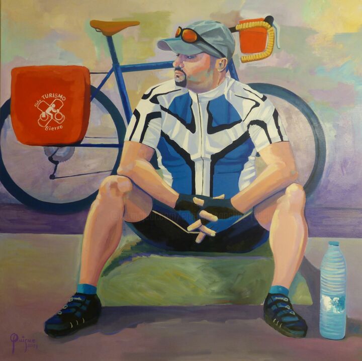 Peinture intitulée "El cicloturista" par Quique Sánchez, Œuvre d'art originale, Huile