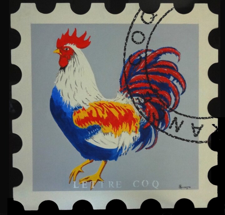 Schilderij getiteld "LETTRE COQ" door Jean Claude Quivogne, Origineel Kunstwerk, Lak