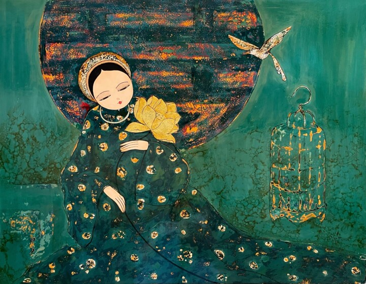Painting titled "Hương Xưa IV ("Scen…" by Quoc Son Nguyen, Original Artwork, Lacquer
