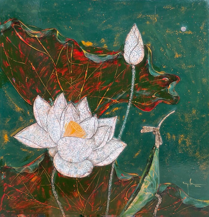 Painting titled "Hương đêm ("Night S…" by Quoc Son Nguyen, Original Artwork, Lacquer