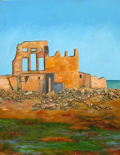 Painting titled "old house" by Qusay Alawami, Original Artwork, Oil