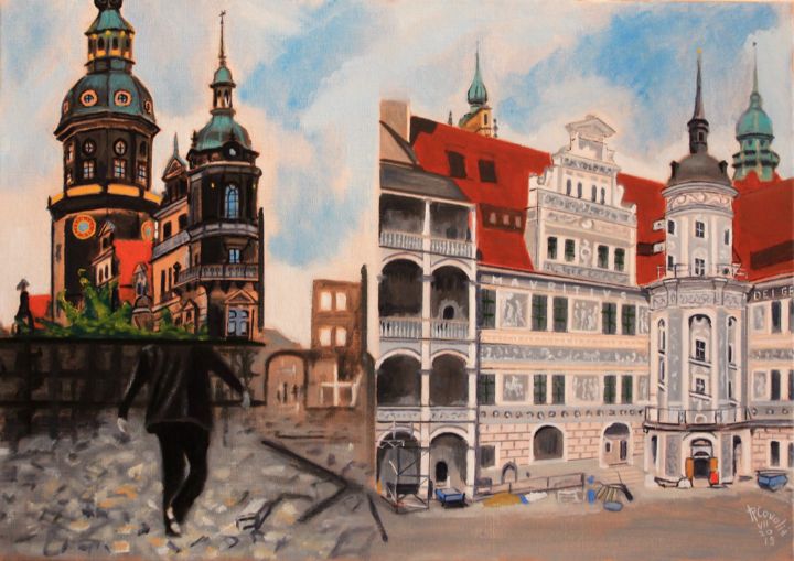 「N° 1088  Dresde 2.…」というタイトルの絵画 R. Cavaliéによって, オリジナルのアートワーク, オイル ウッドストレッチャーフレームにマウント