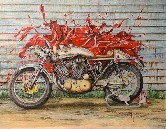 Peinture intitulée "Moto VINCENT HRD" par Roger Dame, Œuvre d'art originale, Huile