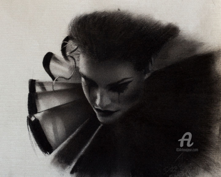 Drawing titled "Pierrot" by Roberto D'Arienzo, Original Artwork, Charcoal